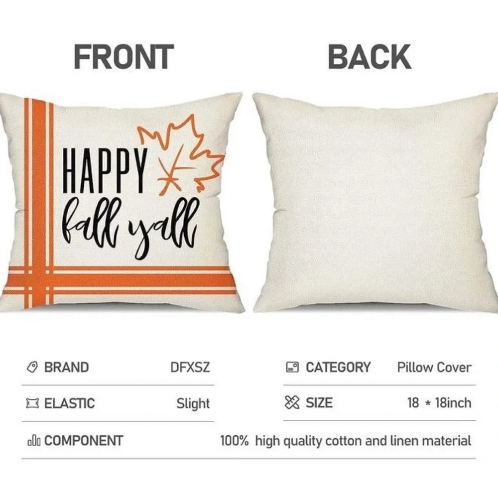 18” Fall /Halloween Pillow Covers in Orange-Black Buffalo Plaid (Set of 4)